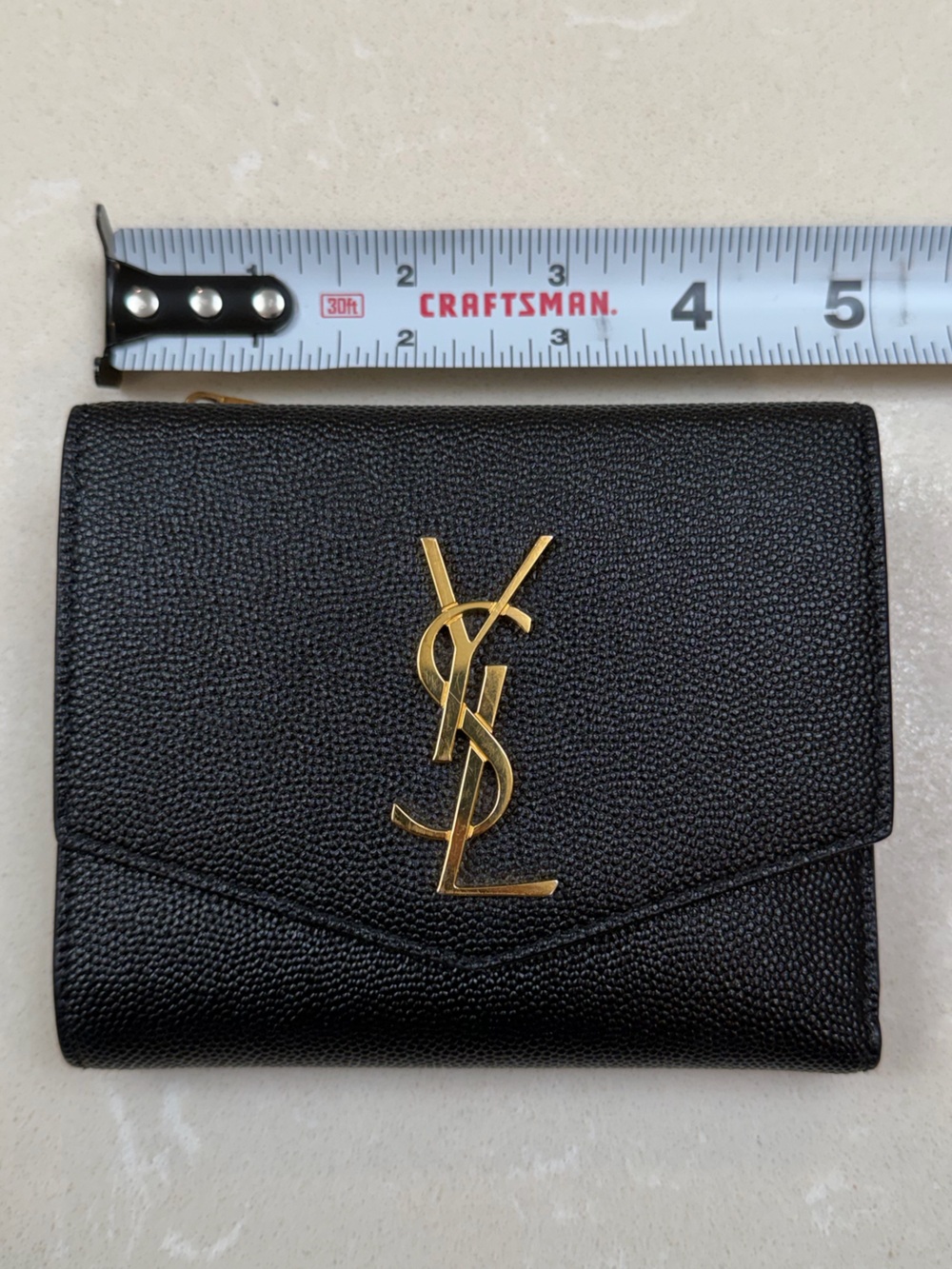 Saint Laurent Black Leather Zip Card Wallet with Gold Hardware